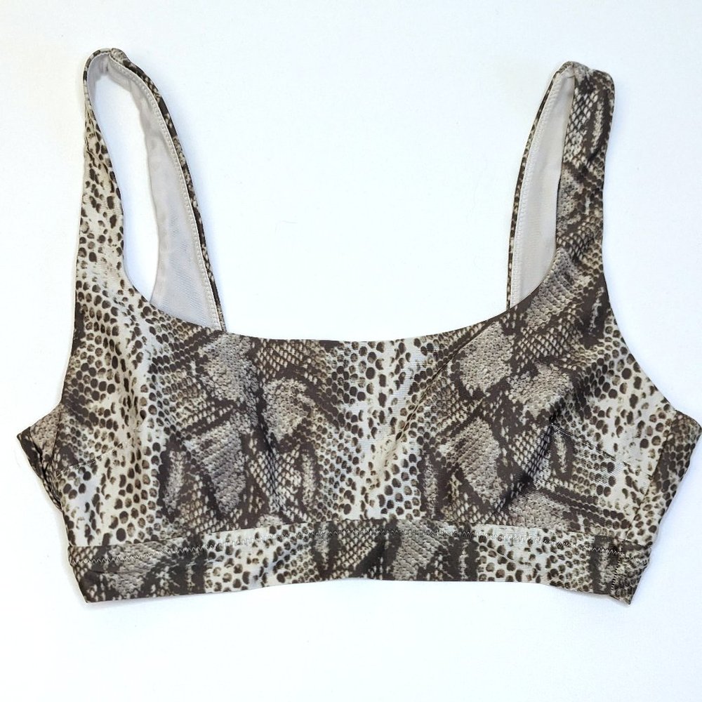 Aerie Bathing Swim Suit Scoop Top Tan Brown Snakeskin Removable Pads Size Medium